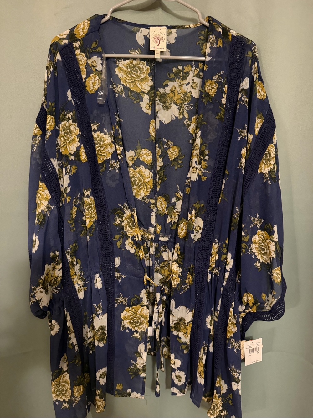 Self Esteem Navy Floral Open-Front Tunic with Drawstring